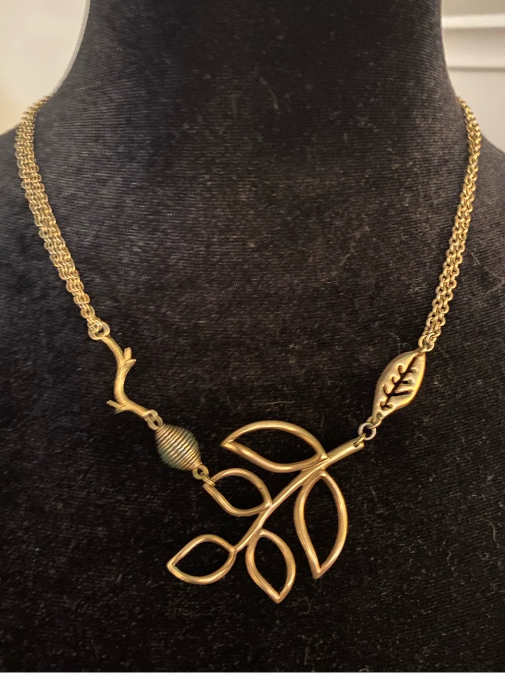 Coldwater Creek Gold-Tone Necklace with Integrated Leaf and Twig Pendant